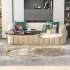 Lot De 2 Tables Basses Gigogne Rondes Moderne 70x45 Cm - Motif Marbre, Cadre Doré, Table Basse Moderne Style Luxe Léger - Noir + Blanc -VIDAXL || Songmics Soldes 88268272 1