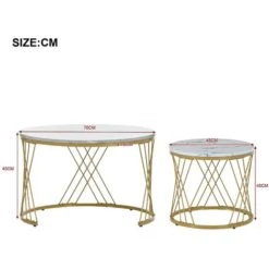 Lot De 2 Tables Basses Gigogne Rondes Moderne 70x45 Cm - Motif Marbre, Cadre Doré, Table Basse Moderne Style Luxe Léger - Gris + Blanc -VIDAXL || Songmics Soldes 88268296 5