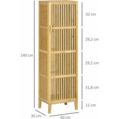 HOMCOM Buffet Rangement Porte 4 Niveaux 3 étagères Façade à Lattes Bois De Bambou Verni -VIDAXL || Songmics Soldes 88780805 3
