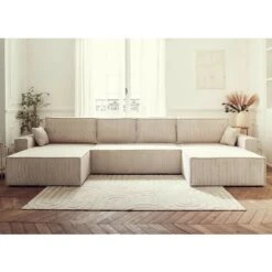 Dellia - Canapé Panoramique En U - 7 Places - Convertible - Avec Coffre - En Velours Côtelé -VIDAXL || Songmics Soldes 88907599 5