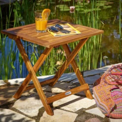Deuba Table Basse Pliante En Bois D'acacia 46x46cm Table D'appoint Pliable Pour Jardin Terrasse Intérieur Extérieur