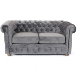 Canapé 2 Places En Tissu Velouté Capitonné Design Chesterfield Couleur: Gris -VIDAXL || Songmics Soldes 9032785 4