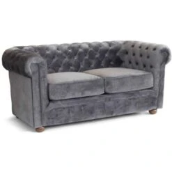 Canapé 2 Places En Tissu Velouté Capitonné Design Chesterfield Couleur: Gris -VIDAXL || Songmics Soldes 9032785 5