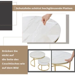 Lot De 2 Tables Basses Gigognes Moderne, Plateau Marbre Blanc, Haute Brillance, Tables Basses Rondes, Cadre En Métal Doré,70x70x45cm -VIDAXL || Songmics Soldes 90756104 4