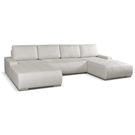 Canapé D'angle Panoramique Convertible En Tissu Beige LEANZA 4 Canapé D'angle Panoramique Convertible En Tissu Beige LEANZA – Image 2