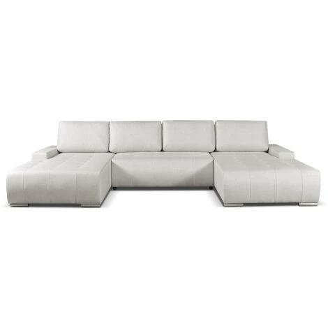 Canapé D'angle Panoramique Convertible En Tissu Beige LEANZA 5 Canapé D'angle Panoramique Convertible En Tissu Beige LEANZA – Image 3