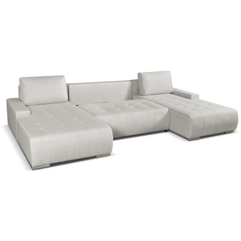 Canapé D'angle Panoramique Convertible En Tissu Beige LEANZA 7 Canapé D'angle Panoramique Convertible En Tissu Beige LEANZA – Image 5