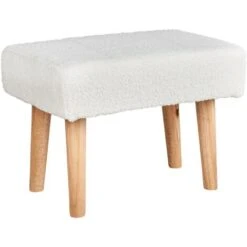 Repose-Pieds Blanc En Bouclettes Et Bois D'Hévéa Banquette Scandinave Takoma -VIDAXL || Songmics Soldes 92279014 4