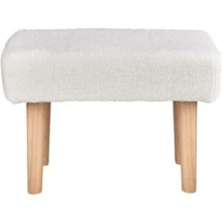 Repose-Pieds Blanc En Bouclettes Et Bois D'Hévéa Banquette Scandinave Takoma -VIDAXL || Songmics Soldes 92279014 5