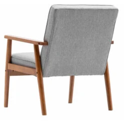 Siège Unique A Dossier Point De Traction Accoudoir En Bois Massif Tissu Style Rétro Chaise De Loisirs D'intérieur Gris -VIDAXL || Songmics Soldes 92693248 3