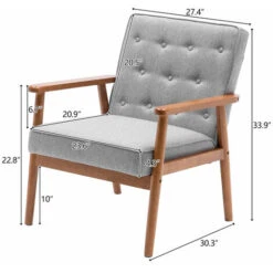 Siège Unique A Dossier Point De Traction Accoudoir En Bois Massif Tissu Style Rétro Chaise De Loisirs D'intérieur Gris -VIDAXL || Songmics Soldes 92693248 4