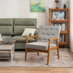 Siège Unique A Dossier Point De Traction Accoudoir En Bois Massif Tissu Style Rétro Chaise De Loisirs D'intérieur Gris -VIDAXL || Songmics Soldes 92693248 5