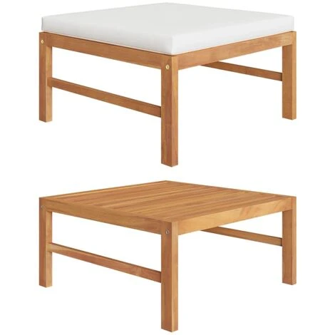 Repose-Pieds Pour Salon Ou Chambre - Tabouret Pouf Avec Coussin Crème Bois De Teck Solide BV811140 - BonneVie 3 Repose-Pieds Pour Salon Ou Chambre - Tabouret Pouf Avec Coussin Crème Bois De Teck Solide BV811140 - BonneVie