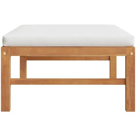 Repose-Pieds Pour Salon Ou Chambre - Tabouret Pouf Avec Coussin Crème Bois De Teck Solide BV811140 - BonneVie 4 Repose-Pieds Pour Salon Ou Chambre - Tabouret Pouf Avec Coussin Crème Bois De Teck Solide BV811140 - BonneVie – Image 2