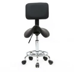 Tabouret De Salon Réglable En Forme De Selle Avec Dossier Noir