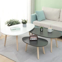 GUOYIHUA® Lot De 3 Tables Basses Gigognes Laquées Gris/Blanc/Noir