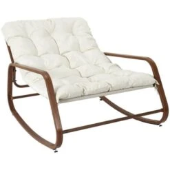 VIDIA - Fauteuil à Bascule Effet Bois Avec Coussin Capitonné