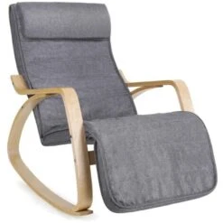 Songmics Fauteuil à Bascule, Rocking Chair, Avec Repose-Pied, Réglable En 5 Niveaux, Charge Max 150 Kg, Gris
