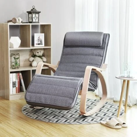 Songmics Fauteuil à Bascule, Rocking Chair, Avec Repose-Pied, Réglable En 5 Niveaux, Charge Max 150 Kg, Gris 4 Songmics Fauteuil à Bascule, Rocking Chair, Avec Repose-Pied, Réglable En 5 Niveaux, Charge Max 150 Kg, Gris – Image 2