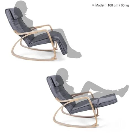 Songmics Fauteuil à Bascule, Rocking Chair, Avec Repose-Pied, Réglable En 5 Niveaux, Charge Max 150 Kg, Gris 5 Songmics Fauteuil à Bascule, Rocking Chair, Avec Repose-Pied, Réglable En 5 Niveaux, Charge Max 150 Kg, Gris – Image 3