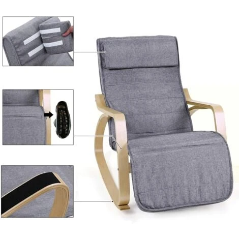 Songmics Fauteuil à Bascule, Rocking Chair, Avec Repose-Pied, Réglable En 5 Niveaux, Charge Max 150 Kg, Gris 6 Songmics Fauteuil à Bascule, Rocking Chair, Avec Repose-Pied, Réglable En 5 Niveaux, Charge Max 150 Kg, Gris – Image 4