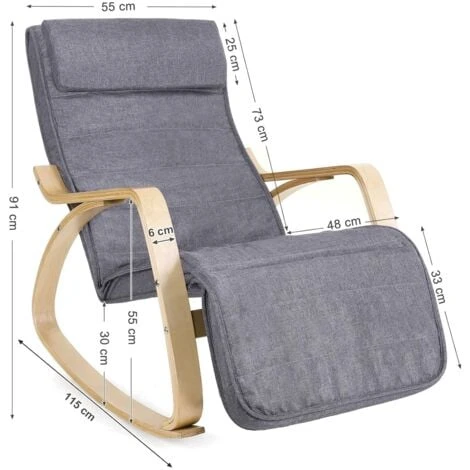 Songmics Fauteuil à Bascule, Rocking Chair, Avec Repose-Pied, Réglable En 5 Niveaux, Charge Max 150 Kg, Gris 7 Songmics Fauteuil à Bascule, Rocking Chair, Avec Repose-Pied, Réglable En 5 Niveaux, Charge Max 150 Kg, Gris – Image 5