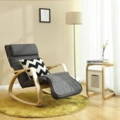 Songmics Fauteuil à Bascule, Fauteuil Berçant En Bois, Avec Repose-pied Réglable 5 Niveaux, Housse Amovible Lavable, Charge Max 150 Kg, Dimensions 67 X 125 X 91 Cm, Gris Foncé -VIDAXL || Songmics Soldes 94331445 3