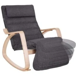Songmics Fauteuil à Bascule, Fauteuil Berçant En Bois, Avec Repose-pied Réglable 5 Niveaux, Housse Amovible Lavable, Charge Max 150 Kg, Dimensions 67 X 125 X 91 Cm, Gris Foncé -VIDAXL || Songmics Soldes 94331445 4