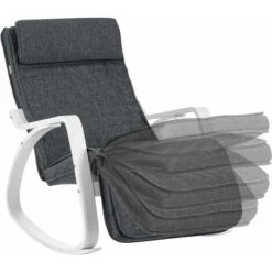 Songmics Fauteuil à Bascule En Bois De Bouleau, Chaise Berçante, Avec Repose-Pieds Réglable En 5 Angles, Imitation Lin, Capacité De Charge 150 Kg, Salon, Gris Foncé -VIDAXL || Songmics Soldes 94331448 4