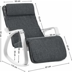 Songmics Fauteuil à Bascule En Bois De Bouleau, Chaise Berçante, Avec Repose-Pieds Réglable En 5 Angles, Imitation Lin, Capacité De Charge 150 Kg, Salon, Gris Foncé -VIDAXL || Songmics Soldes 94331448 5