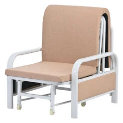 Fauteuil Convertible - Fauteuil Chauffeuse Canapé-lit Convertible 1 Place Chaise Longue Pliable Cadre En Fer + Sponge + Tissu En Lin - Brun