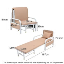 Fauteuil Convertible - Fauteuil Chauffeuse Canapé-lit Convertible 1 Place Chaise Longue Pliable Cadre En Fer + Sponge + Tissu En Lin - Brun -VIDAXL || Songmics Soldes 94725499 5