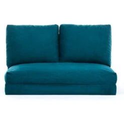 Grand Fauteuil Convertible 2 Places Multipositions Velours Bleu Canard Talya 120 Cm