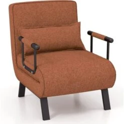 COSTWAY Fauteuil Convertible à Lit 1 Place, Fauteuil De Salon 4-en-1, Dossier Réglable En 6 Positions Avec Oreiller Marron