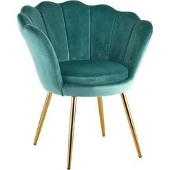 Baroni Home Fauteuil En Velours, Dossier à Coquillage Rembourré, Avec Pieds En Or, Fauteuil Relax De Salon, De Chambre, Fauteuil De Cuisine Et Salle à Manger, 69x71x84 Cm - Bleu Pétrole