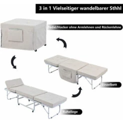 Fauteuil-lit Convertible, Dossier Inclinable à 6 Positions, Fauteuil Pliant Avec Coussin En Lin, Sans Accoudoirs, Canapé De Loisirs Pour Maison Ou Bureau, Blanc -VIDAXL || Songmics Soldes 95961383 3