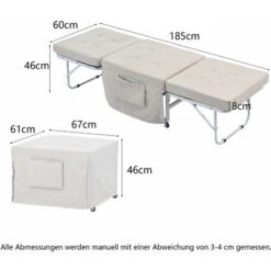 Fauteuil-lit Convertible, Dossier Inclinable à 6 Positions, Fauteuil Pliant Avec Coussin En Lin, Sans Accoudoirs, Canapé De Loisirs Pour Maison Ou Bureau, Blanc -VIDAXL || Songmics Soldes 95961383 5