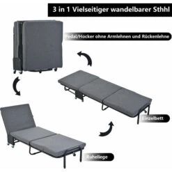 Fauteuil-lit Convertible, Dossier Inclinable à 6 Positions, Fauteuil Pliant Avec Coussin En Lin, Sans Accoudoirs, Canapé De Loisirs Pour Maison Ou Bureau, Gris -VIDAXL || Songmics Soldes 95961398 4