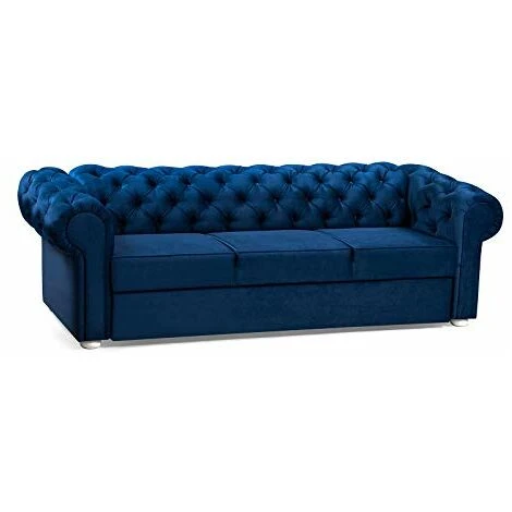 Canapé En Lit Convertible Chesterfield 3 Places Relax Droit - En Tissu (Velours), Pieds En Bois - Salon & Séjour - Avia (Bleu Marine) 3 Canapé En Lit Convertible Chesterfield 3 Places Relax Droit - En Tissu (Velours), Pieds En Bois - Salon & Séjour - Avia (Bleu Marine)