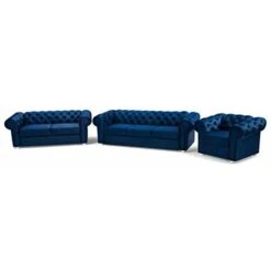 Canapé En Lit Convertible Chesterfield 3 Places Relax Droit - En Tissu (Velours), Pieds En Bois - Salon & Séjour - Avia (Bleu Marine) 8 Canapé En Lit Convertible Chesterfield 3 Places Relax Droit - En Tissu (Velours), Pieds En Bois - Salon & Séjour - Avia (Bleu Marine) -VIDAXL || Songmics Soldes 95978087 2