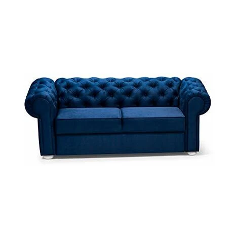 Canapé En Lit Convertible Chesterfield 3 Places Relax Droit - En Tissu (Velours), Pieds En Bois - Salon & Séjour - Avia (Bleu Marine) 5 Canapé En Lit Convertible Chesterfield 3 Places Relax Droit - En Tissu (Velours), Pieds En Bois - Salon & Séjour - Avia (Bleu Marine) – Image 3