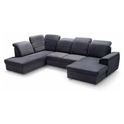 Grand Canapé D'angle XXL En U Panoramique Lit Convertible Avec Coffre 6/7 Places - En Tissu, Appuie-tête Réglable - Salon & Séjour - 320x199x105cm - MORGAN U (canapé D'angle Droit, Anthracite)