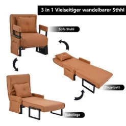 Fauteuil Convertible Fauteuil-lit 3 En 1 - Couchage D'intérieur Chaise Longue Convertible Canapé-lit Pliable Avec Coussin Lazy Bed Leisure Recliner Rembourré Pour Le Bureau à Domicile - Brun -VIDAXL || Songmics Soldes 96246103 4
