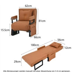 Fauteuil Convertible Fauteuil-lit 3 En 1 - Couchage D'intérieur Chaise Longue Convertible Canapé-lit Pliable Avec Coussin Lazy Bed Leisure Recliner Rembourré Pour Le Bureau à Domicile - Brun -VIDAXL || Songmics Soldes 96246103 5