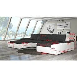 Grand Canapé D'angle XXL En U Panoramique Lit Convertible Avec Coffre 6/7 Places - En Tissu Et Simili Cuir - Salon & Séjour - LARINO (Gris Foncé + Noir (Sawana 05 + Soft 11)) -VIDAXL || Songmics Soldes 96252467 3