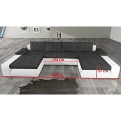 Grand Canapé D'angle XXL En U Panoramique Lit Convertible Avec Coffre 6/7 Places - En Tissu Et Simili Cuir - Salon & Séjour - LARINO (Gris Foncé + Noir (Sawana 05 + Soft 11)) -VIDAXL || Songmics Soldes 96252467 4