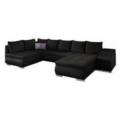 Grand Canapé D'angle XXL En U Panoramique Lit Convertible Avec Coffre 6/7 Places - En Tissu - Salon & Séjour - JORMANI (Nooir (Soft 11), Droit)