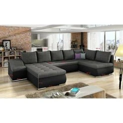 Grand Canapé D'angle XXL En U Panoramique Lit Convertible Avec Coffre 6/7 Places - En Tissu - Salon & Séjour - JORMANI (Nooir (Soft 11), Droit) -VIDAXL || Songmics Soldes 96252823 3