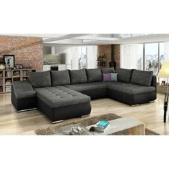 Grand Canapé D'angle XXL En U Panoramique Lit Convertible Avec Coffre 6/7 Places - En Tissu Et Simili Cuir - Salon & Séjour - JORMANI (Gris Foncé +Noir (Berlin 02+ Soft 11), Gauche) -VIDAXL || Songmics Soldes 96253230 2