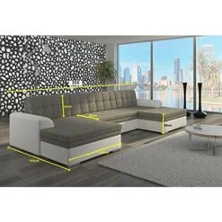Canapé D'angle Panoramique En U - Convertible Et Réversible Droit/gauche 6/7 Places - Tissu Et Simili Cuir - Salon & Séjour - VITI (Gris Fomcé +Blanc (Sawana 05+Soft 17)) -VIDAXL || Songmics Soldes 96253659 3